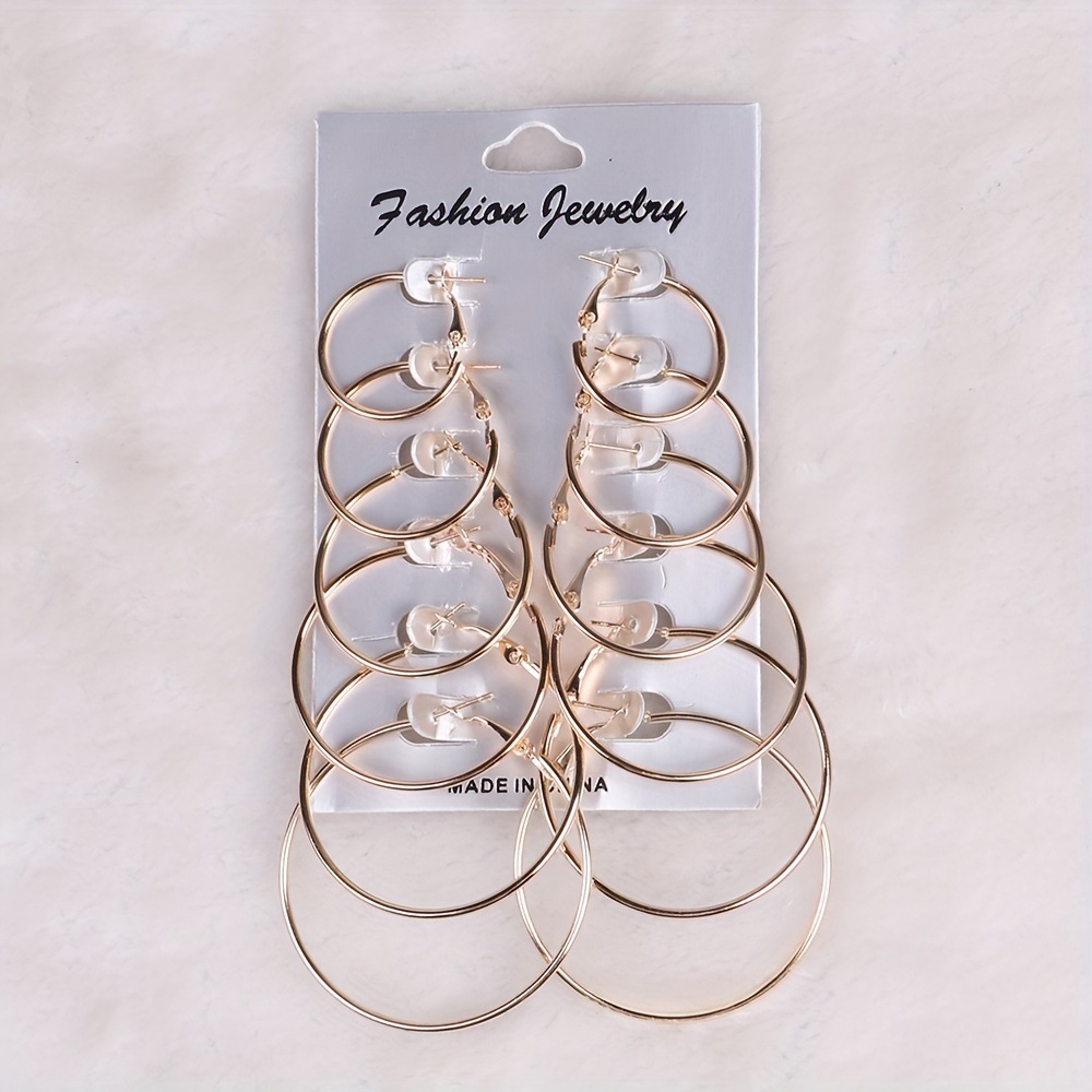 European and American cross-border black fashion 6 pairs European and American fashion classic all-match personality exaggerated metal circle earrings